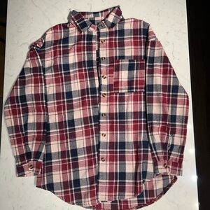 Red & Navy Plaid Flannel Button-Up Shirt – Size Medium